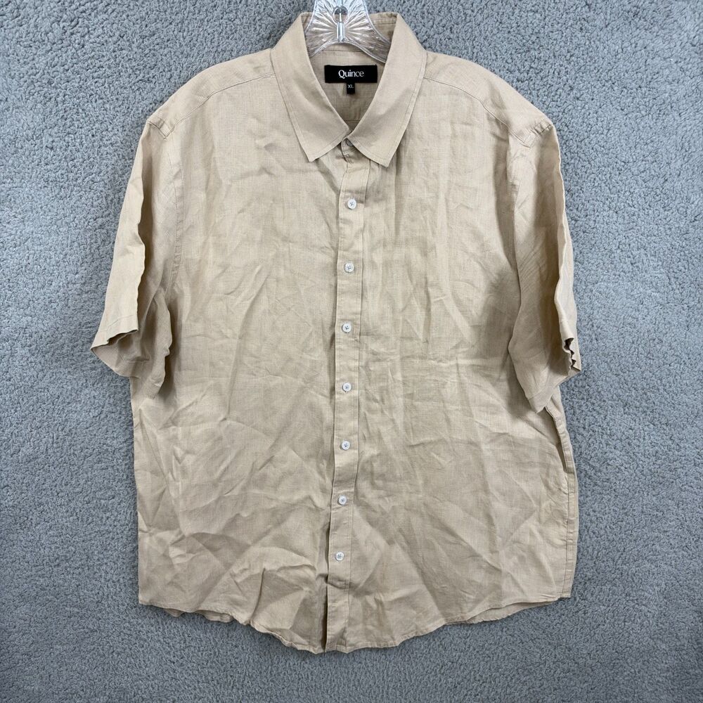 Quince Linen Shirt Mens XL Beige Solid Short Sleeve Button Up European Linen